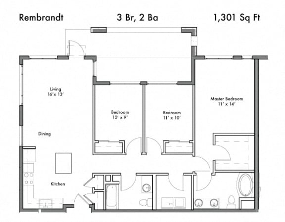 Floor Plan  3 Bed, 2 Bath Floor Plan at Discovery West, Issaquah, 98029