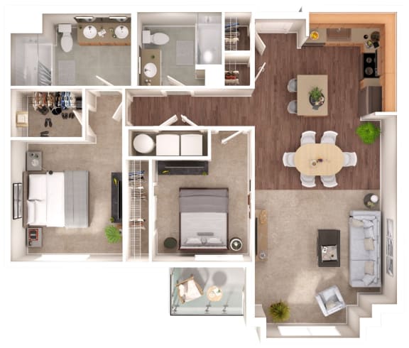 2 bedroom 2  bathroom Carroll Floorplan with 1101 square feet at Discovery Heights, Issaquah, WA