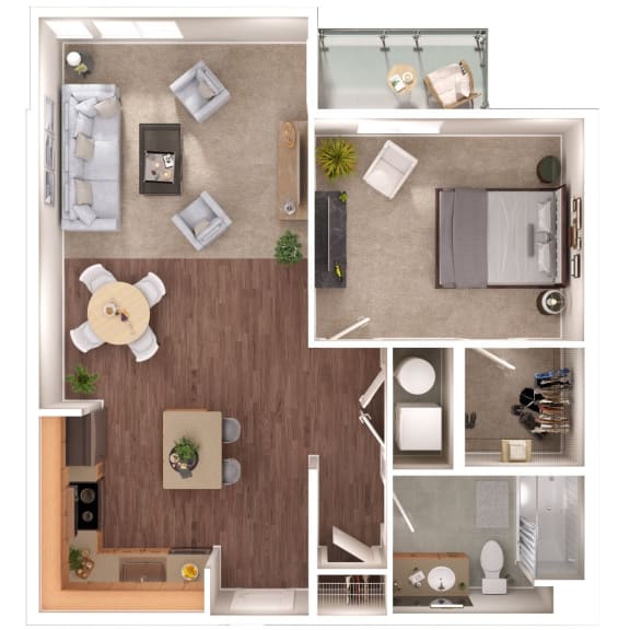 Floor Plan  1 bedroom1  bathroom A  Dorset Floorplan with 918 square feet at Discovery Heights, Issaquah, WA, 98029