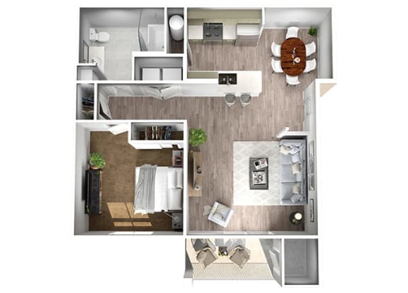 One Bedroom One Bath Floor Plan with 803 square feet at Manor Way Apartments Everett Washington