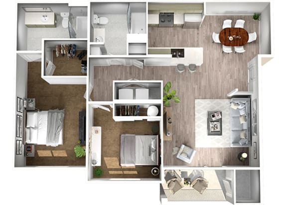 Two Bedroom/Two Bathroom Floor Plan Two Bedroom Two Bath Floor Plan with 1080 square feet at Manor Way Apartments Everett Washington