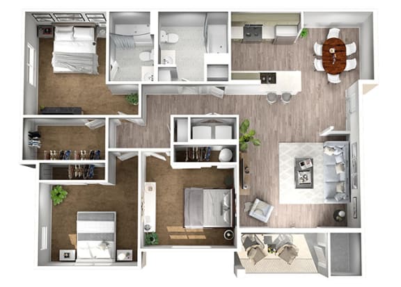 Three Bedroom Two Bath Floor Plan with 1203 square feet at Manor Way Apartments Everett Washington