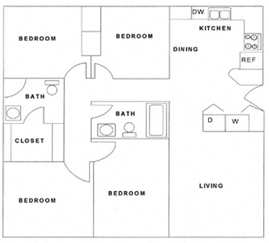 Floor Plan 4 Bedroom, 2 Bath