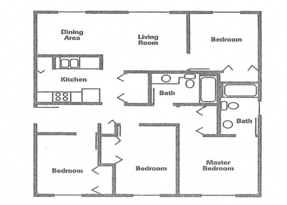 Floor Plan 4 Bedroom, 2 Bath