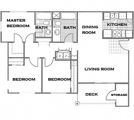Floor Plan 3 Bedroom, 2 Bath