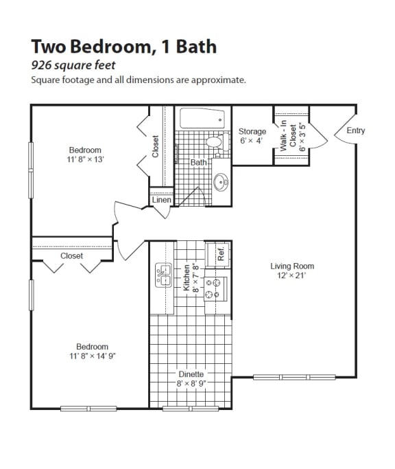 Floor Plan Renovated 2 Bedroom 1 Bath