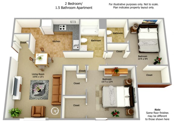  Floor Plan Two Bedroom (Income Restricted)