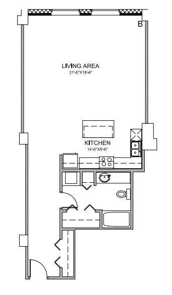 Floor Plan  Studio Apartment at Lofts of Merchants Row Detroit MI 48226