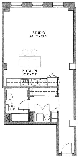 Floor Plan  Studio Apartment at Lofts of Merchants Row Detroit MI 48226