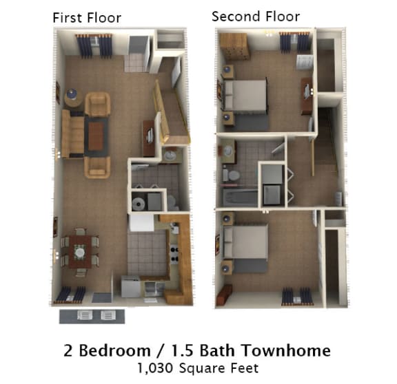 Dominium_Chariot Pointe_New 2 Bedroom Townhome Floor Plan Image