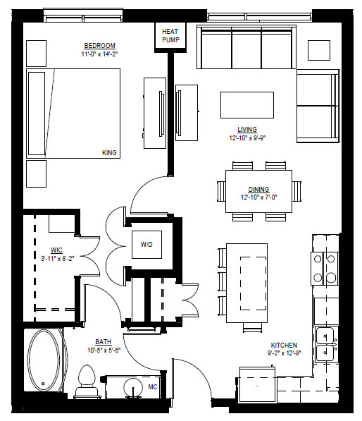 1500 Nicollet_1 Bedroom Floor Plan