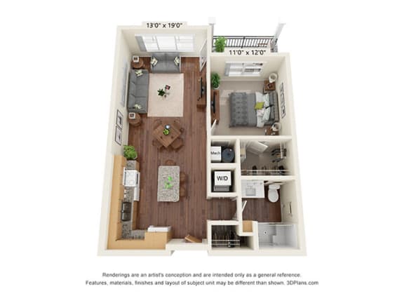 One Bedroom 1 bathroom Floor Plan at Covington Crossings 55&#x2B; Senior Living, Covington