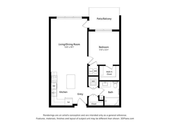 One Bedroom 1 bath Floor Plan G at Covington Crossings 55&#x2B; Senior Living, Covington, GA, 30014