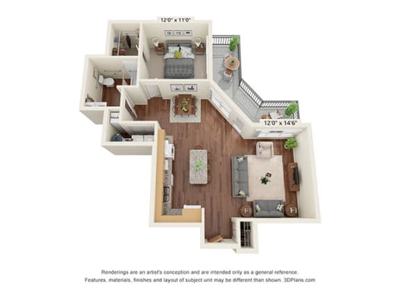 One Bedroom 1 bath Floor Plan C at Covington Crossings 55&#x2B; Senior Living, Covington