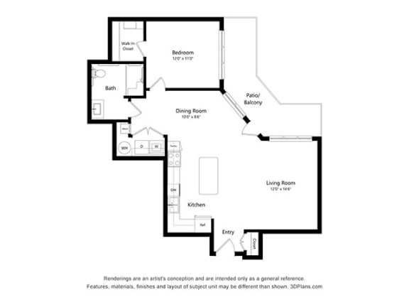 One Bedroom 1 bath Floor Plan F at Covington Crossings 55&#x2B; Senior Living, Covington, GA, 30014
