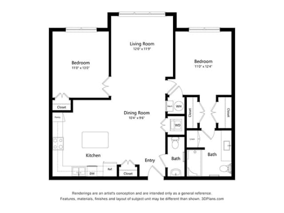 Covington Crossings_2 Bedroom_1.5 Bathroom Floor Plan