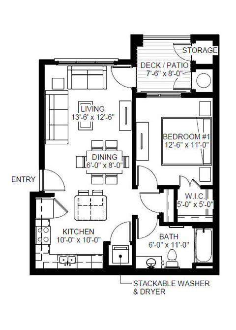 East Range Crossings_1 Bedroom Floor Plan