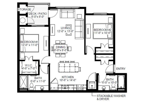East Range Crossings_2 Bedroom Floor Plan