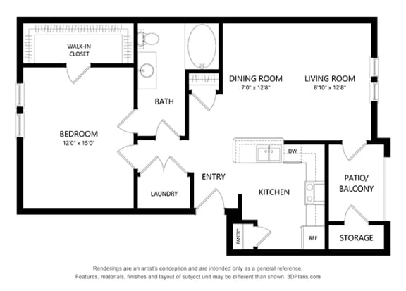 Five Mile Creek_1 Bedroom Floor Plan