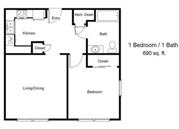 Kirby Manor_1 Bedroom Floor Plan