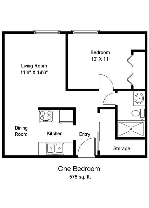 Larson Commons_1 Bedroom Floor Plan