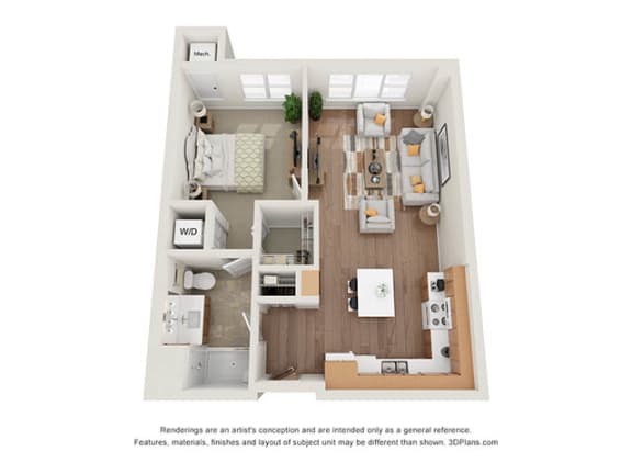 1 Bedroom 3D Floor Plan