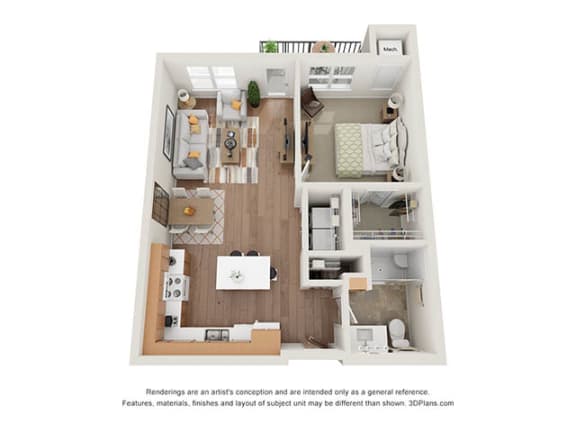 1 Bedroom 3D Floor Plan
