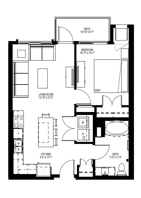 Millberry_1 Bedroom Floor Plan