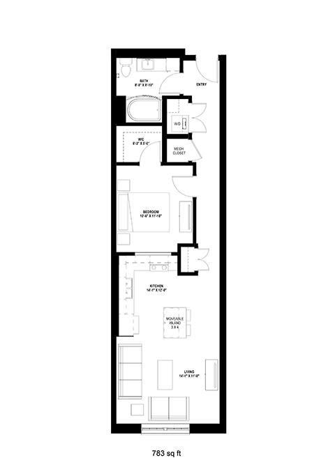 Millworks_1 Bedroom Floor Plan