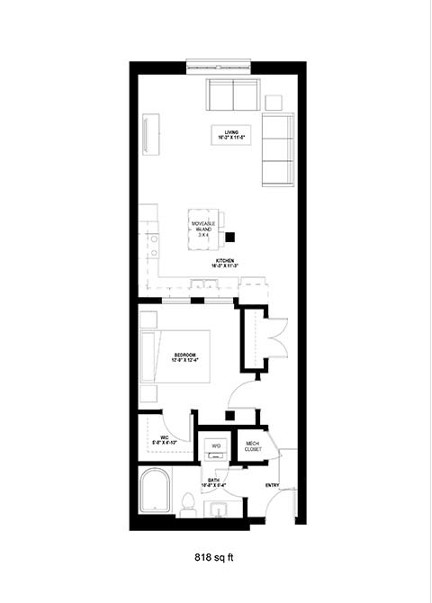 Floor Plan  Millworks_1 Bedroom Floor Plan