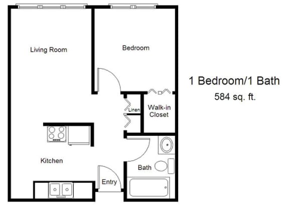 Mississippi View_1 Bedroom Floor Plan