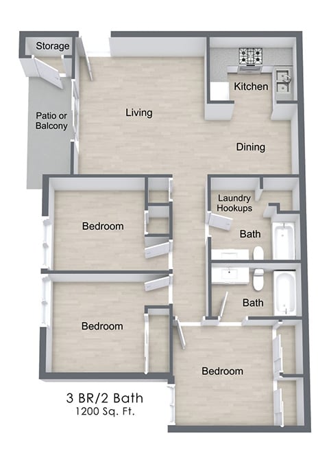 River East_3 Bedroom Floor Plan