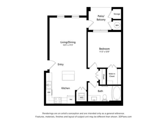 Dominium_Scharbauer Flats_1 Bedroom Floor Plan_A1