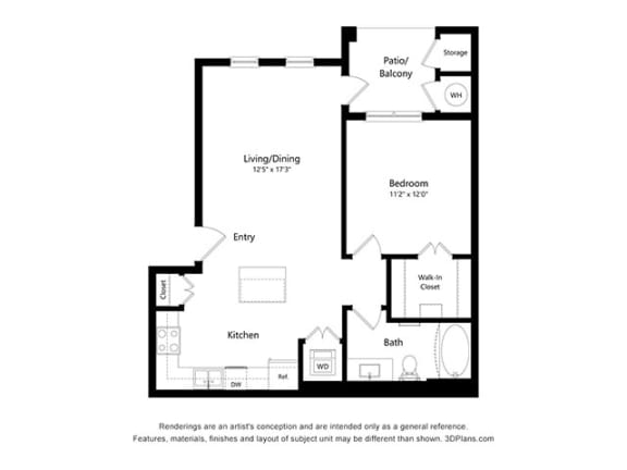 Dominium_Scharbauer Flats_1 Bedroom Floor Plan_A2