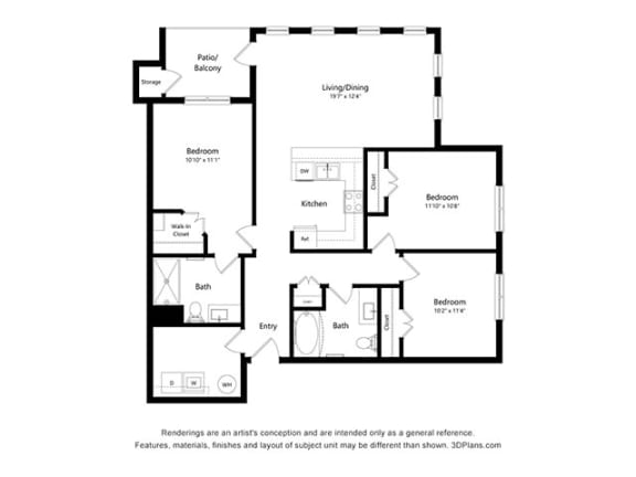 Dominium_Scharbauer Flats_3 Bedroom Floor Plan_C2