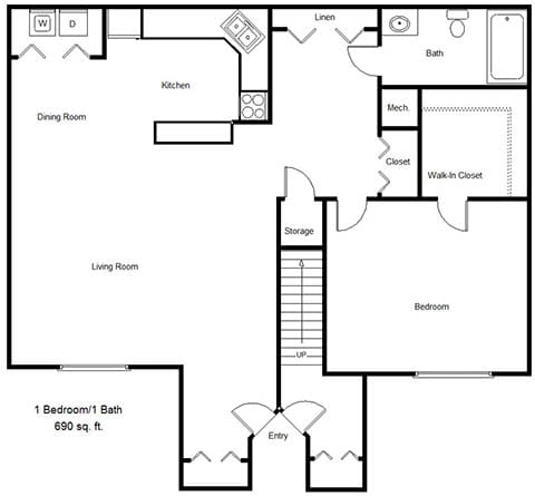 St. Cloud Village_1 Bedroom Floor Plan