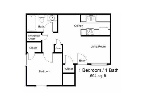 St. James Village_1 Bedroom Floor Plan
