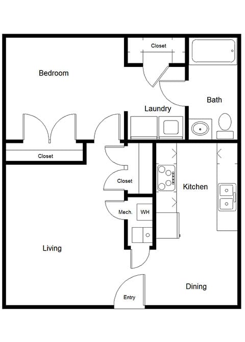 Village of Kaufman_1 Bedroom Floor Plan