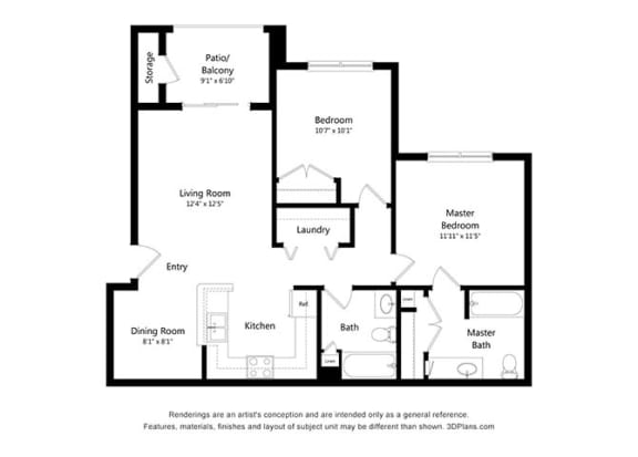 Vinewood_2 Bedroom Floor Plan
