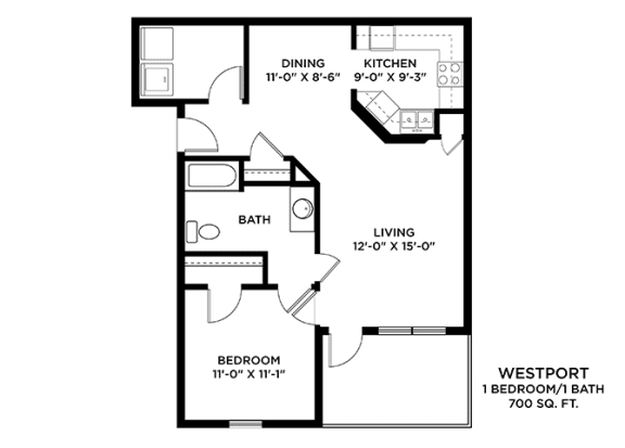 Floor Plan  Westport_1 Bedroom Floor Plan