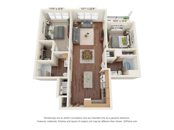 Ashlynn Ridge_3D_2 Bedroom B3-ADA Floor Plan