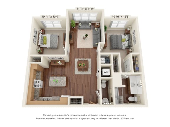Floor Plan  Ashlynn Ridge_3D_2 Bedroom B7 Floor Plan