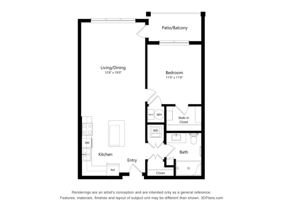 Ashlynn Ridge_2D_1 Bedroom A1 Floor Plan