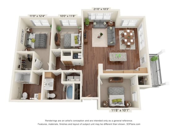 Ashlynn Ridge_3D_3 Bedroom C1-ADA Floor Plan