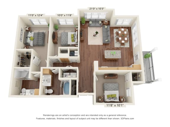 Floor Plan  Ashlynn Ridge_3D_3 Bedroom C1 Floor Plan