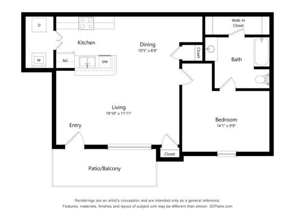 Chapel Ridge of Gallatin_1 Bedroom Floor Plan