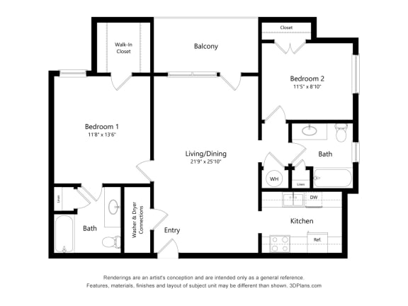 Flats on Water&#x27;s Edge_2D_2 Bedroom Floor Plan_2x2