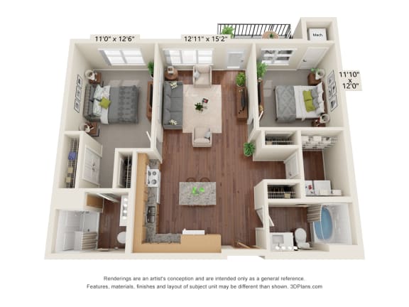 Floor Plan  Legacy Commons at Signal Hills_3D_2 Bedroom - B