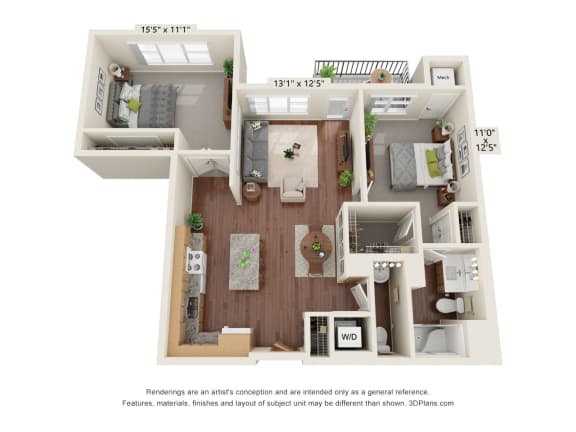 Floor Plan  Legacy Commons at Signal Hills_3D_2 Bedroom - E