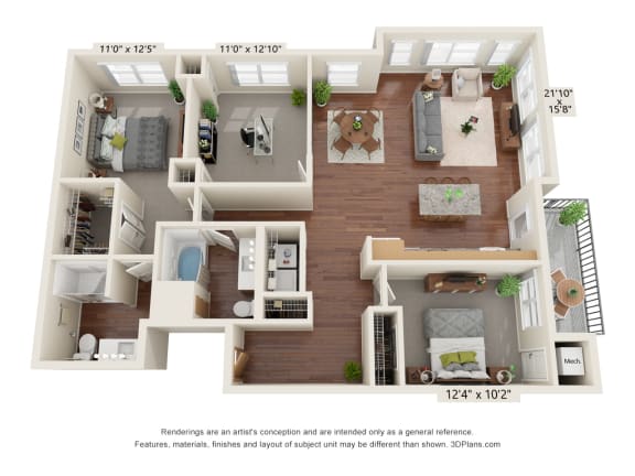 Floor Plan  Legacy Commons at Signal Hills_3D_3 Bedroom - A